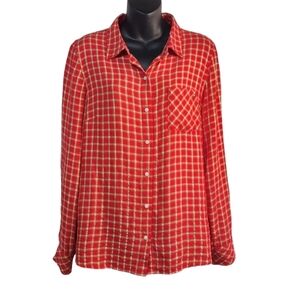 Tommy Hilfiger Shirt Women's Red Plaid Button Down Shirt Size M